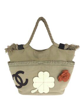 Chanel Fishnet Rope CC Logo Beige Silver Canvas Tote Bag